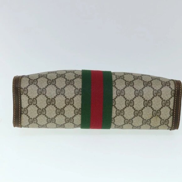 GUCCI GG Canvas Web Sherry Line Clutch Bag PVC Leather Beige Green Auth 54839 - Picture 15 of 16